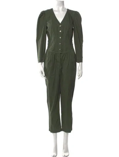 Pre-owned La Vie Rebecca Taylor V-neck Jumpsuit In Green