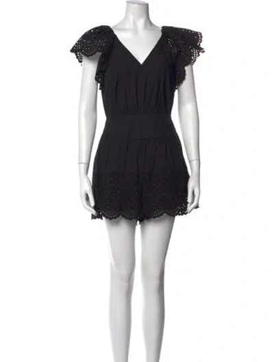 Pre-owned La Vie Rebecca Taylor V-neck Romper In Black