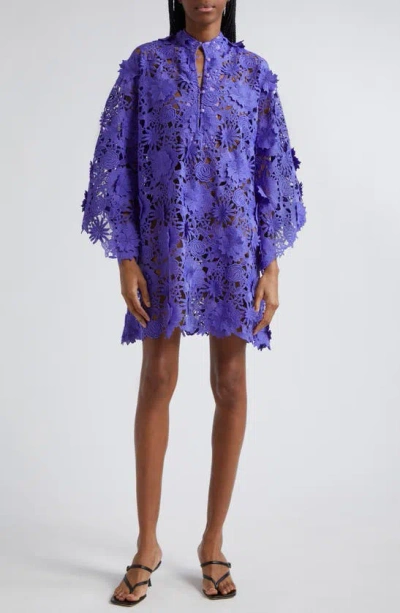 La Vie Style House 3d Floral Lace Cover-up Mini Caftan In Amethyst