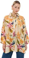 La Vie Style House Brushed Floral Boyfriend Shirt Tan Multi In Tan Multi