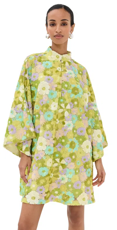 La Vie Style House Burst Sequin Mini Caftan Green Multi