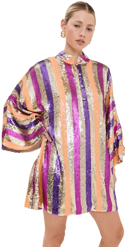 La Vie Style House Cabana Stripe Mini Caftan Gold Multi