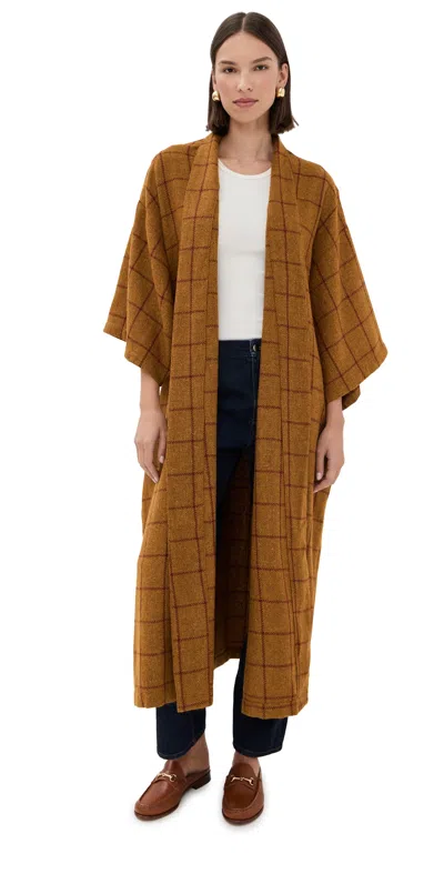 La Vie Style House Camel Plaid Maxi Duster Camel In Green