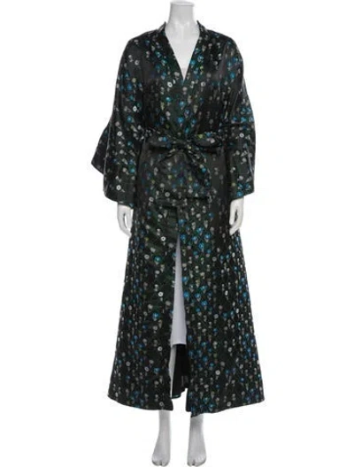 Pre-owned La Vie Style House Cashgora Floral Print Coat In Green