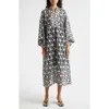 La Vie Style House Cutout Floral Lace Cover-up Caftan In Black White