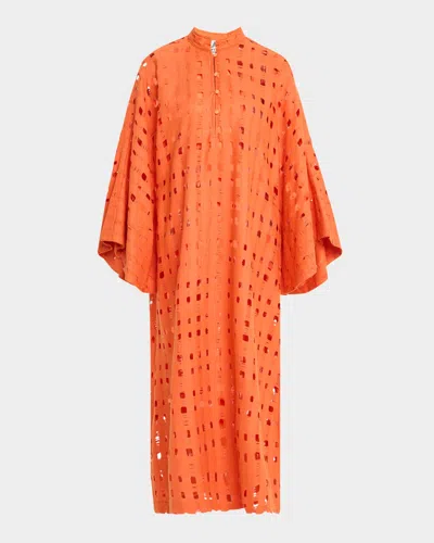 La Vie Style House Cutout Woven Maxi Caftan In Orange
