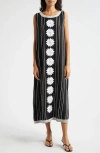 La Vie Style House Daisy Bead Stripe Embellished Midi Dress In Black White