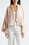 La Vie Style House Daisy Sequin Bell Sleeve Crop Jacket In Peach Pink