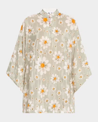 La Vie Style House Embroidered Floral-print Mini Caftan In Multi