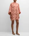 LA VIE STYLE HOUSE FLARE-SLEEVE FLORAL LACE MINI CAFTAN