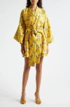 LA VIE STYLE HOUSE LA VIE STYLE HOUSE FLORAL BROCADE LONG SLEEVE COVER-UP WRAP MINIDRESS