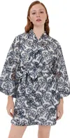 La Vie Style House Floral Embroidered Mini Wrap Navy/white