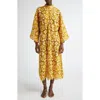 La Vie Style House Floral Lace Cover-up Caftan In Mustard/peach