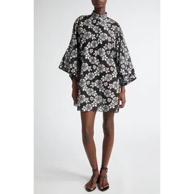 La Vie Style House Floral Lace Cover-up Minidress In Black/ White