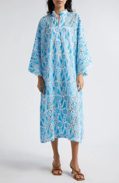 La Vie Style House Floral Lace Maxi Cover-up Caftan In Blue