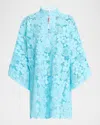La Vie Style House Floral Lace Mini Shift Caftan In Baby Blue