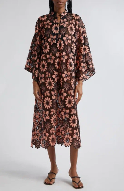 La Vie Style House Floral Open Lace Cover-up Maxi Caftan In Multi
