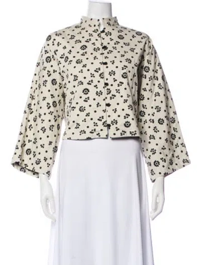 Pre-owned La Vie Style House Floral Print Bomber Jacket In Neutral