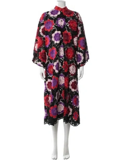Pre-owned La Vie Style House Floral Print Long Dress In Black