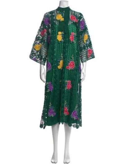 Pre-owned La Vie Style House Floral Print Long Dress In Green