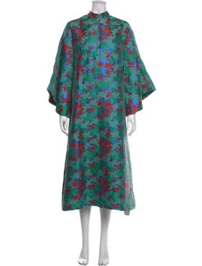 Pre-owned La Vie Style House Floral Print Long Dress In Green