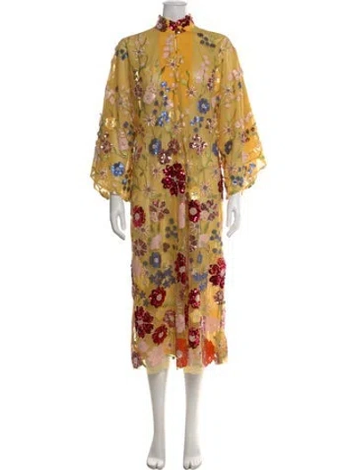 Pre-owned La Vie Style House Floral Print Long Dress In Yellow