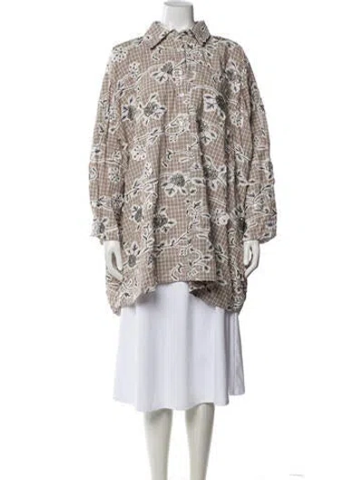 Pre-owned La Vie Style House Floral Print Long Sleeve Blouse In Neutrals