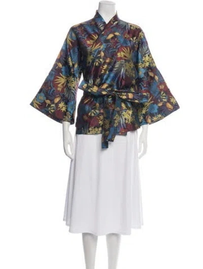 Pre-owned La Vie Style House Floral Print Long Sleeve Top W/ Tags In Blue