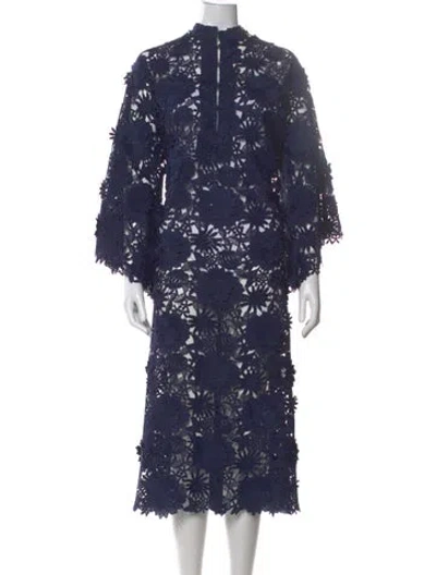 Pre-owned La Vie Style House Floral Print Midi Length Dress In Blue