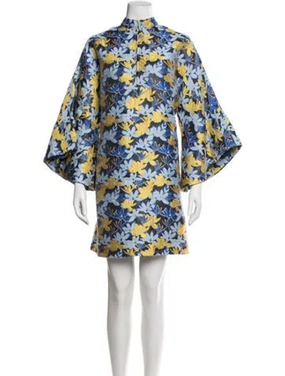 Pre-owned La Vie Style House Floral Print Mini Dress In Blue