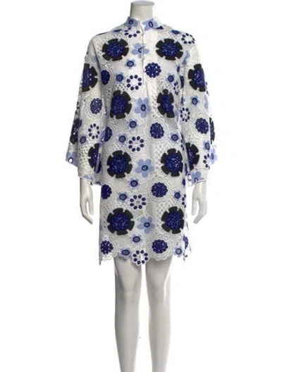Pre-owned La Vie Style House Floral Print Mini Dress In Blue/white