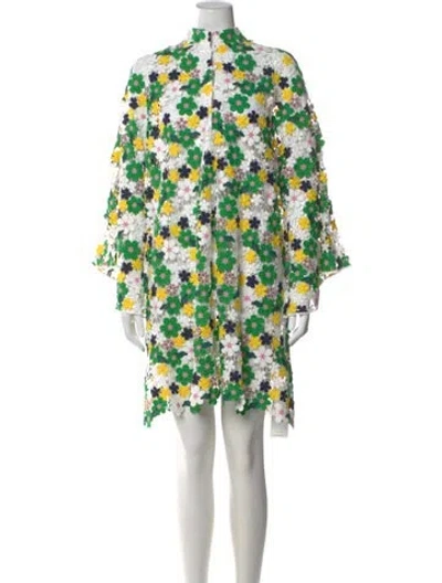Pre-owned La Vie Style House Floral Print Mini Dress In Green
