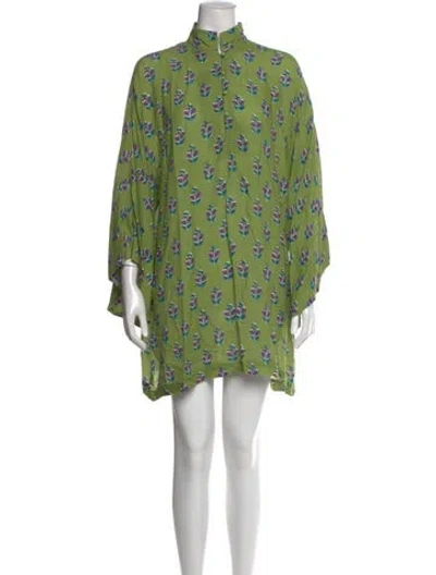 Pre-owned La Vie Style House Floral Print Mini Dress In Green