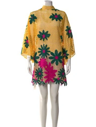 Pre-owned La Vie Style House Floral Print Mini Dress In Yellow