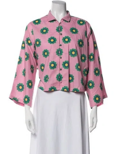Pre-owned La Vie Style House Floral Print Three-quarter Sleeve Blouse In Pink