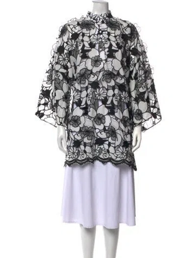 Pre-owned La Vie Style House Floral Print Three-quarter Sleeve Blouse In White