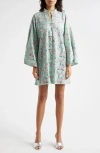 La Vie Style House Floral Sequin Bell Sleeve Cover-up Dress In Mint Pink Multi