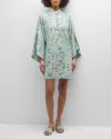 La Vie Style House Floral Sequin Bell Sleeve Cover-up Dress In Green