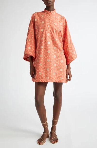 La Vie Style House Flower Embroidered Cover-up Minidress In Orange