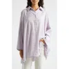 La Vie Style House Gingham Check Oversize Shirt In Purple White