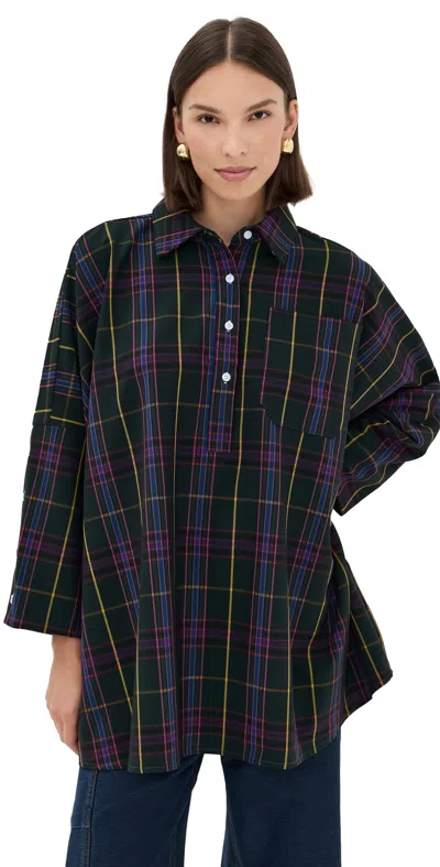 La Vie Style House Hunter Green Plaid Boyfriend Shirt Hunter Green In Multi