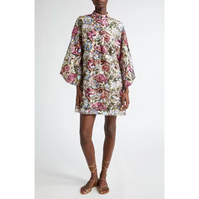 La Vie Style House Jewel Floral Sequin Caftan In Multi Ivory/ Floral Print