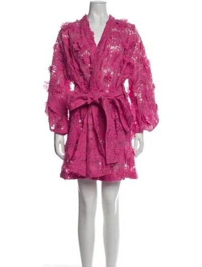 Pre-owned La Vie Style House Lace Pattern Embroidered Accent Robe In Pink