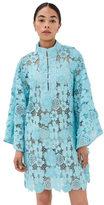 La Vie Style House Mod Floral Lace Mini Caftan Blue