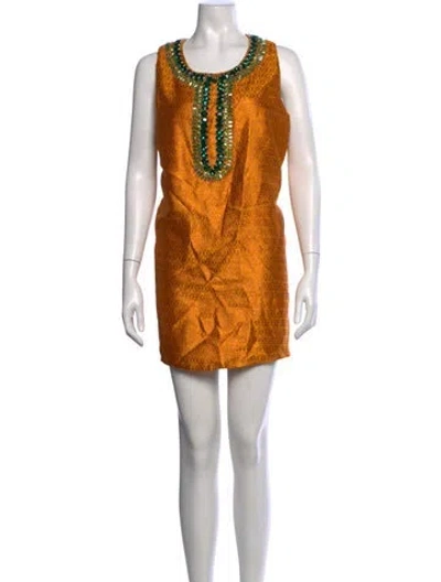 Pre-owned La Vie Style House Patterned Mini Dress In Orange