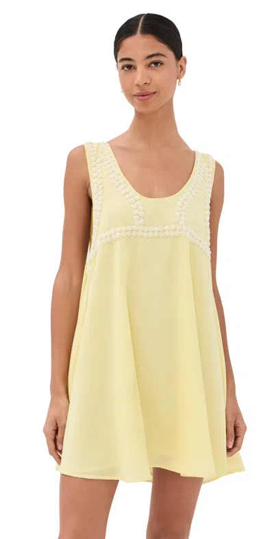 La Vie Style House Pearl Beaded Bra Mini Swing Dress Yellow