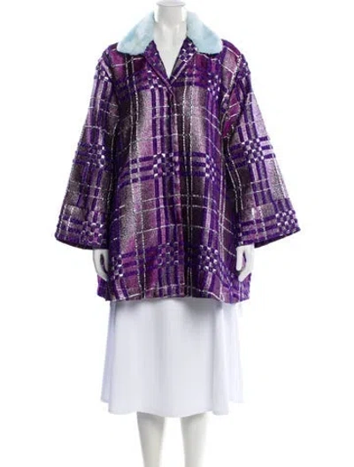 Pre-owned La Vie Style House Plaid Print Coat W/ Tags In Purple