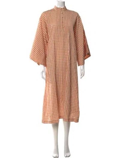 Pre-owned La Vie Style House Plaid Print Long Dress In Brown