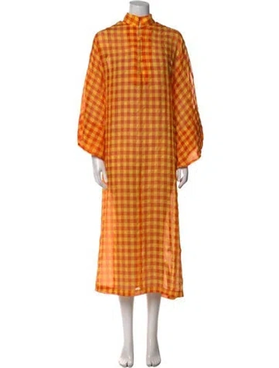 Pre-owned La Vie Style House Plaid Print Long Dress In Orange