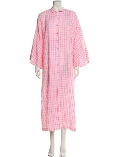 Pre-owned La Vie Style House Plaid Print Long Dress In White